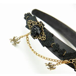 Gothic Black Rose Lolita Spider Pendant Halloween Party Cosplay Anime Decorations Headband J21544