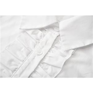 Victorian Retro White Ruffle Lapel Button Shirt Bishop Long Sleeve Lolita Blouse Top N22029