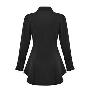 Victorian Gothic Black Ruffle Lapel Button Shirt Vintage Bishop Long Sleeve Lolita Blouse Top N21548