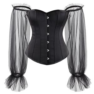 Gothic 12 Plastic Boned Off-shoulder See-through Long Sleeves Body Shaper Overbust Corset N21768