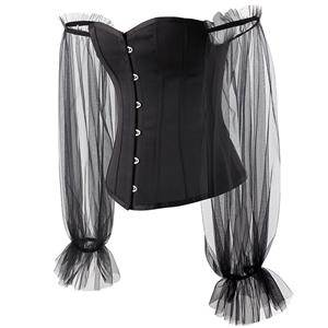 Gothic 12 Plastic Boned Off-shoulder See-through Long Sleeves Body Shaper Overbust Corset N21768