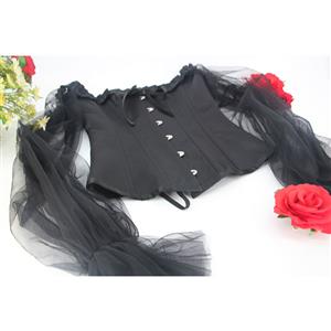 Gothic Plastic Boned Ruffled Off-shoulder See-through Sleeves Body Shaper Overbust Corset N21769