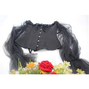 Gothic Plastic Boned Ruffled Off-shoulder See-through Sleeves Body Shaper Overbust Corset N21769