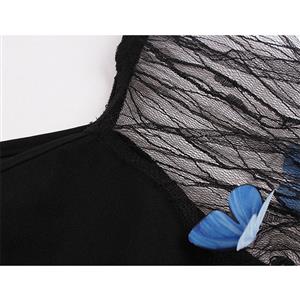Gothic Black Sweetheart Neckline Lacing See-through Butterfly Short Sleeves Shirt Fitting Top N21512