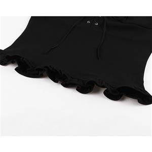 Gothic Black Sweetheart Neckline Lacing See-through Butterfly Short Sleeves Shirt Fitting Top N21512