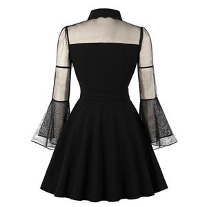 Plus Size Gothic Black See-through Flare Sleeve Halloween Vampire Dress N19420