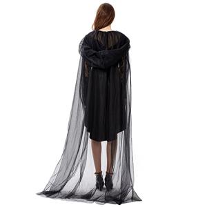 Gothic Black Vampire High-low Dress and Mesh Long Cloak Adult Ghost Halloween Costume N19445