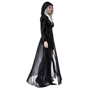 Gothic Black Vampire Midi Dress Adult Ghost Halloween Costume N22592