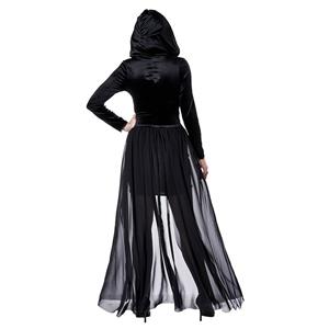 Gothic Black Vampire Midi Dress Adult Ghost Halloween Costume N22592