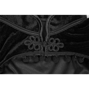 Medieval Gothic Black Velvet Stand Collar Long Sleeve Midriff Shrug Bolero with Pom-poms N19057