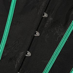 Gothic Black Vintage Corset with Neon Green Satin Trim - Lace-Up Boned Bustier for Women N23808
