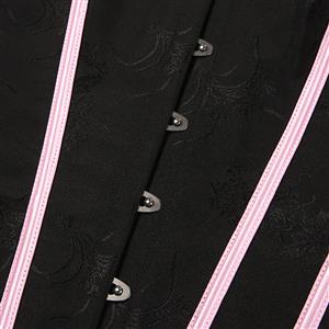 Vintage Style Black Bustier with Pink Ruffles & Lace-Up Front - Sweetheart Neckline Boned Corset Top N23811