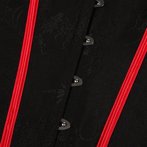 Victorian-Style Gothic Bustier with Red Lace Trim - Black Sweetheart Corset Top with Metallic Buckle N23810