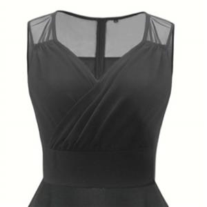 Big Skirt Black Lace Retro V-Neck Sleeveless Dress N23487