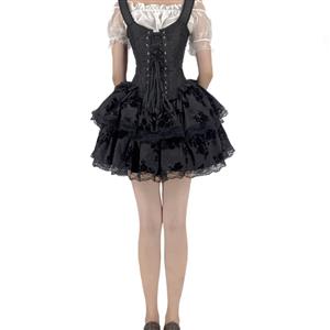 Gothic 14 Plastic Bone Overbust Corset And White Ruched Ruffled Crop Top Mini Skirt Set N22377