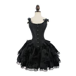 Gothic Black 14 Plastic Bones Wide Straps Overbust Corset With Black Mini Skirt N22376