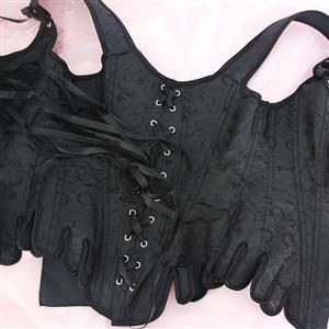 Gothic Black Wide Shoulder Straps 14 Plastic Bones Wavy Hem Waist Cincher Overbust Corset N22374