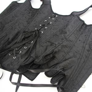 Gothic Black Wide Shoulder Straps 14 Plastic Bones Wavy Hem Waist Cincher Overbust Corset N22374