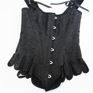 Gothic Black Wide Shoulder Straps 14 Plastic Bones Wavy Hem Waist Cincher Overbust Corset N22374