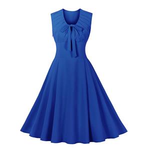 Vintage Elegant Blue Sleeveless High Waist Lace-Up A-line Dress N22468