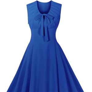 Vintage Elegant Blue Sleeveless High Waist Lace-Up A-line Dress N22468