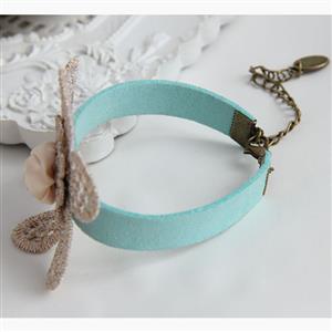 Gothic Blue Wristband Floral Embellishment Bracelet J17805