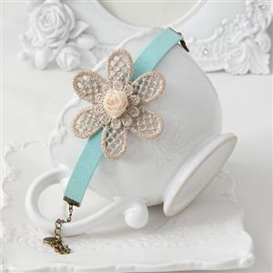 Gothic Blue Wristband Floral Embellishment Bracelet J17805