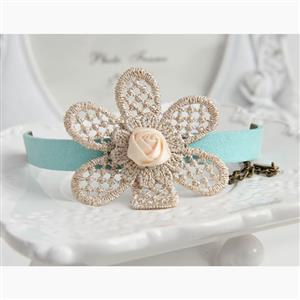 Gothic Blue Wristband Floral Embellishment Bracelet J17805