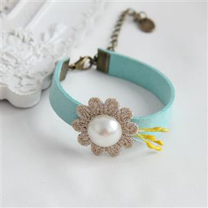 Gothic Blue Wristband Pearl Embellishment Bracelet J17806