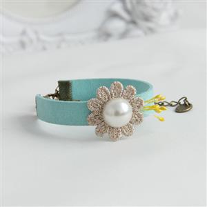 Gothic Blue Wristband Pearl Embellishment Bracelet J17806