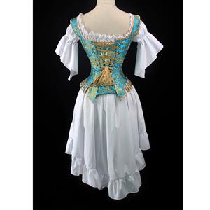 Gothic Brocade 14 Steel Bones Wavy Hem Overbust Corset with Off-shoulder High-low Dress N21909
