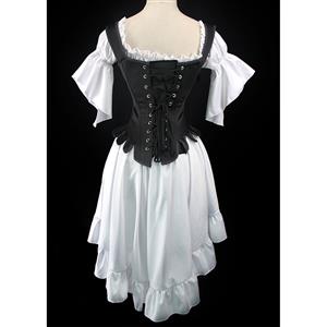 Gothic Black 14 Steel Bones Wavy Hem Overbust Corset with Off-shoulder High-low Dress N21910