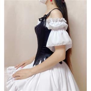 Gothic Black 14 Steel Bones Wavy Hem Overbust Corset with Off-shoulder High-low Dress N21910