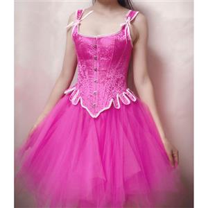 Retro Brocade 14 Plastic Bones Wide Straps Overbust Corset with Multi-layered Mesh Tutu Skirt N21919