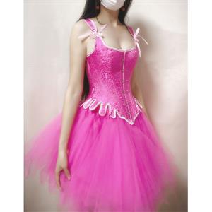 Retro Brocade 14 Plastic Bones Wide Straps Overbust Corset with Multi-layered Mesh Tutu Skirt N21919