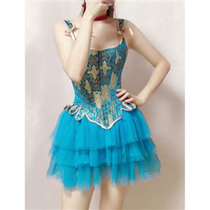 Retro Brocade 14 Steel Bones Wide Straps Overbust Corset with Multi-layered Mesh Tutu Skirt N21923