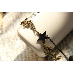 Gothic Bronze Metal Black Star Embellishment Bracelet with Rose Ring J17822