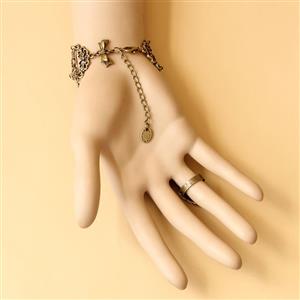 Gothic Bronze Wristband Black Cobweb Embellished Bracelet with Ring J18122