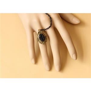 Gothic Bronze Wristband Black Cobweb Embellished Bracelet with Ring J18122