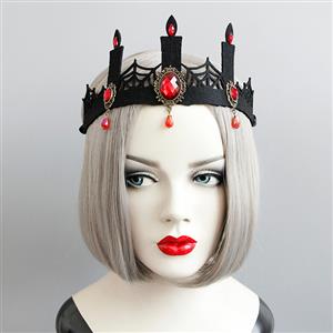 Gothic Candle Headwear, Gothic Red Gem Vampire Headwear, Halloween Black Vampire Crown, Gothic Cobweb Black Heaadwear, #MS18380