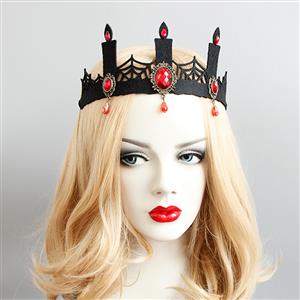 Gothic Black Cobweb Candle Red Gem Halloween Vampire Crown Headwear MS18380