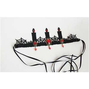 Gothic Black Cobweb Candle Red Gem Halloween Vampire Crown Headwear MS18380