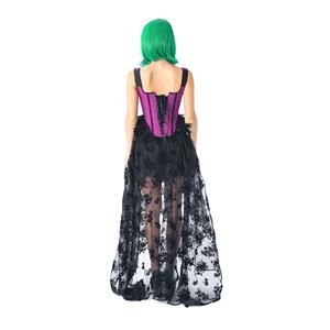 Victorian Gothic Feather Jacquard Wide Straps Corset With Organza High Low Skirt Set N20197