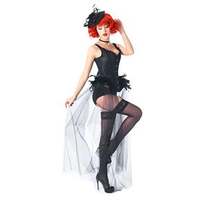 Gothic Black Feather Jacquard Buckle Shoulder Straps Gauze Hem Corset With Pantie Set N20237