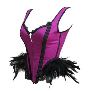 Victorian Gothic Feather Jacquard Wide Straps Boned Body Shaper Overbust Corset N19609