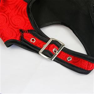 Gothic Red Feather Jacquard Buckle Shoulder Straps Plastic Bone Gauze Hem Overbust Corset N20230