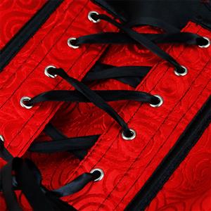 Gothic Red Feather Jacquard Buckle Shoulder Straps Plastic Bone Gauze Hem Overbust Corset N20230