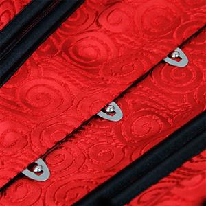 Gothic Red Feather Jacquard Buckle Shoulder Straps Plastic Bone Gauze Hem Overbust Corset N20230