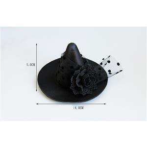 Gothic Black Flower and Mesh Witch Pointed Hat Fascinator Party Hair Clip Hairpin Accessory J18800