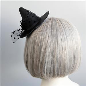 Gothic Black Flower and Mesh Witch Pointed Hat Fascinator Party Hair Clip Hairpin Accessory J18800